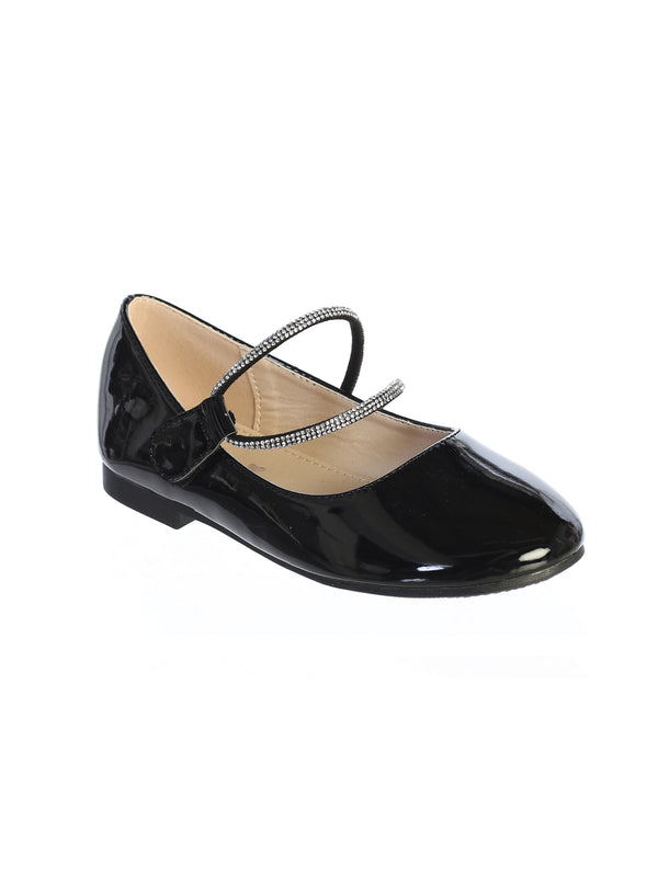 Girls Patent Flats with Double Rhinestone Strap – Elegant Dress Shoes 1 Baby-8 Kids